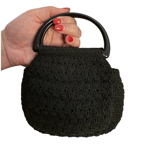The Limited Handbags - The Limited Black Woven Evening Bag Acrylic Handle Mini Purse Vintage Y2K